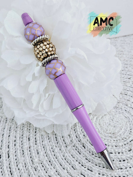 Beaded Pen - Purple & Gold