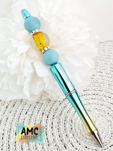 Beaded Pen - Blue and Gold