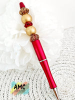Beaded Pen - Red and Gold
